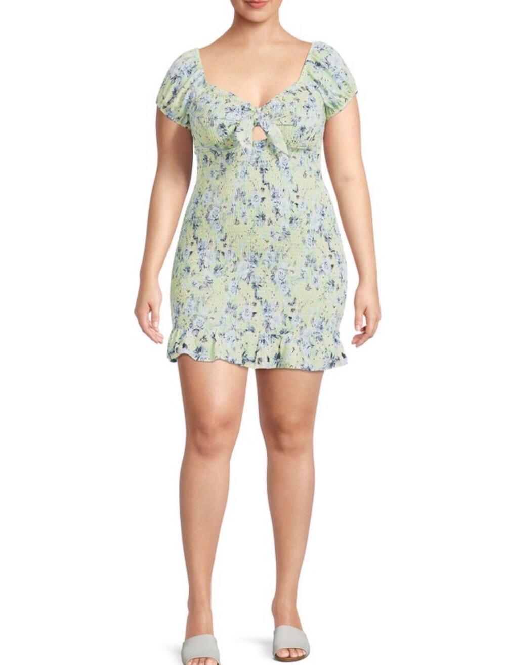 Madden NYC Floral Smocked Tie Front Dress Size XXXL NWT Multicolor